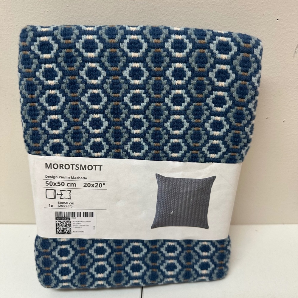 IKEA Morotsmott Cushion Cover 20x20 Blue Geometric Paulin Machado 405.918.97 NEW